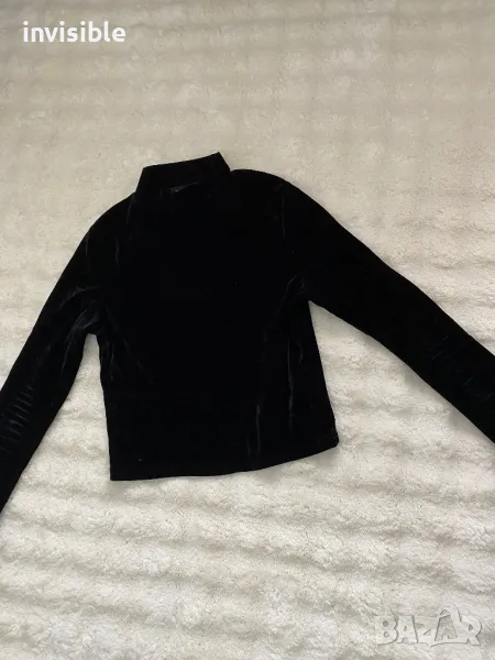 Черна блуза от велур, снимка 1