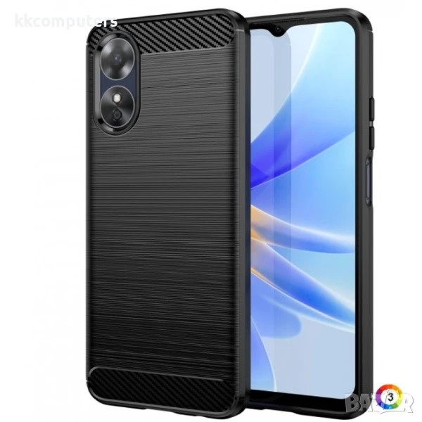 OPPO A17 Удароустойчив Carbon Fiber Калъф и Протектор, снимка 1