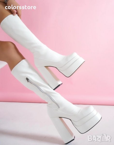 Ботуши на ток - бяла кожа - NBT10, снимка 1