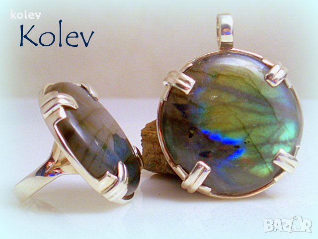 Комплект пръстен и медальон от сребро с лабрадорит - УНИКАТ, снимка 1