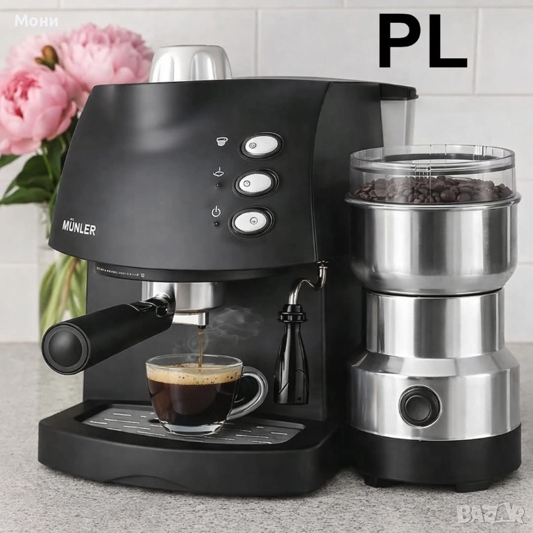 Еспресо машина Muhler +Електрическа мелачка  Описание:   Комплект MÜNLER – Еспресо машина & Електрич, снимка 1