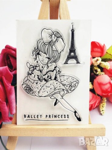 Момиче Балерина и Айфелова Кула малък силиконов гумен печат декор украса бисквитки фондан, снимка 1