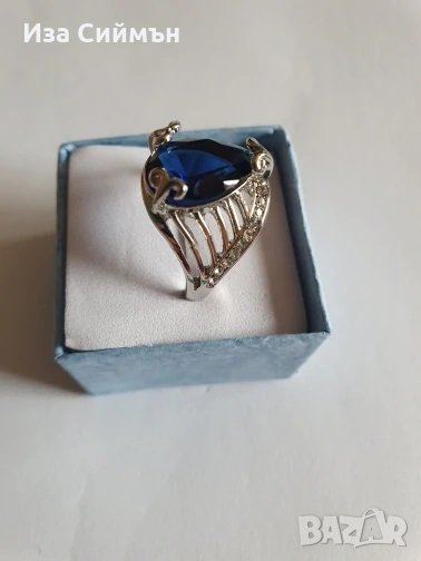 Пръстен от медицинска стомана с голям сапфир, снимка 1