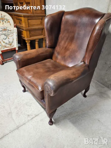 Кресло в стил Честърфийлд (естествена кожа), снимка 1
