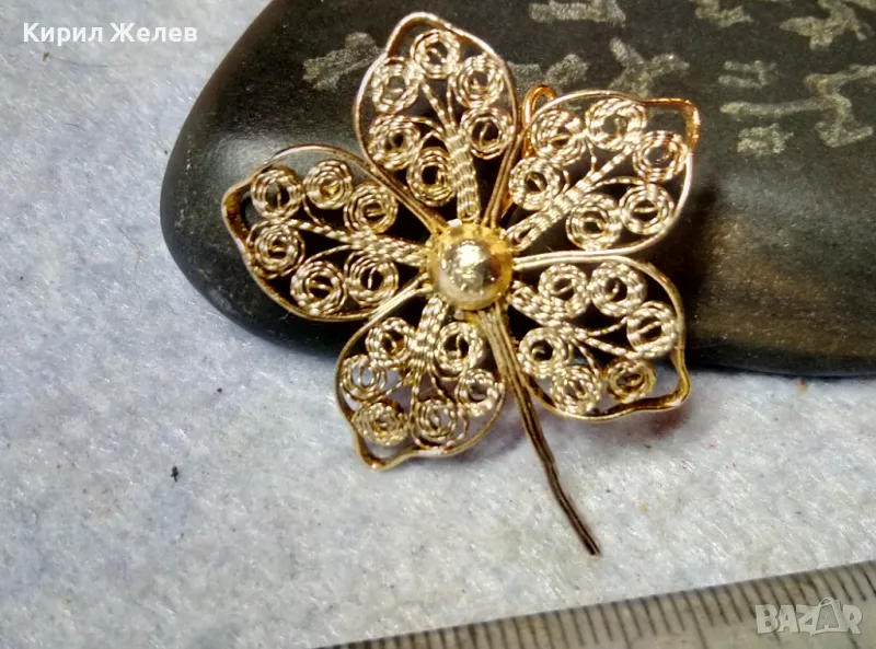 СТАРА ПРЕЛЕСТНА НЕЖНА ФЛОРАЛНА ФИЛИГРАННА ПОЗЛАТЕНА БРОШКА ЦВЕТЕ ФИНА РЪЧНА ИЗРАБОТКА 39780, снимка 1