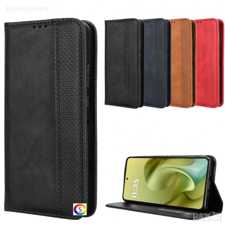 Кожен калъф с портфейл за Motorola Moto G86 5G / Power 5G | Ретро дизайн с магнит | Включен Протекто, снимка 1