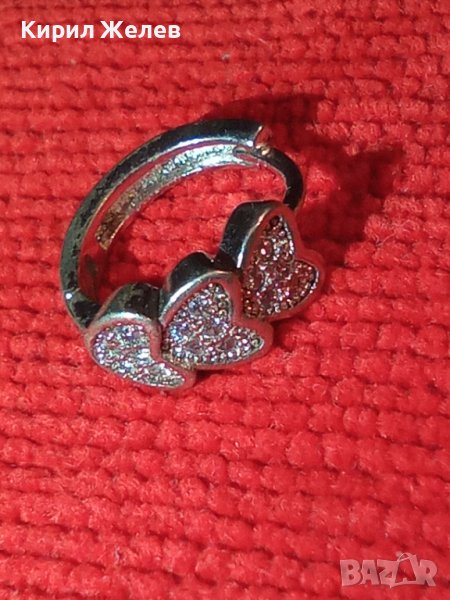 СКЪПОЦЕННА СТАРА СРЕБЪРНА СЪРЦЕВИДНА ОБЕЦА РОДИРАНО СРЕБРО 925 с МИНИАТЮРНИ ИСКРЯЩИ ЦИРКОНИ 25822, снимка 1