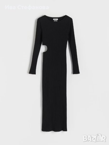 Нова изрязан акцент на кръста дълга  спортно  елегантна еластична черна рипсена рокля рипс , снимка 1