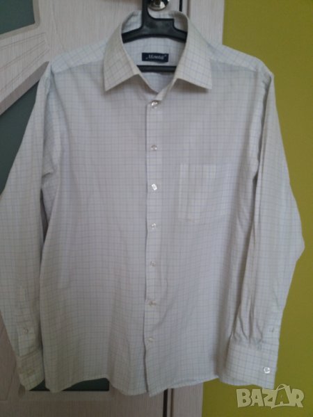 Риза дълъг ръкав Monteli бяла на квадратчета памук, снимка 1