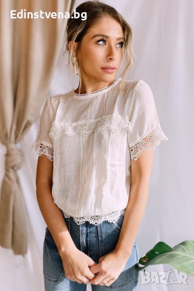 Дамска памучна блуза в бяло с ефектна бродерия, снимка 1