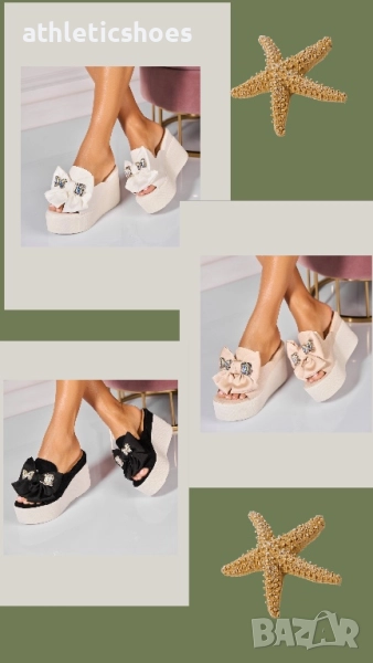 Дамски чехли на висока платформа с камъни, снимка 1