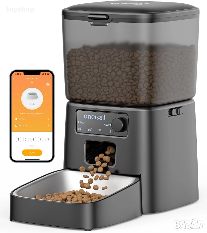 Нова автоматична хранилка за котки oneisall с управление чрез приложение, контрол на порциите за дом, снимка 1