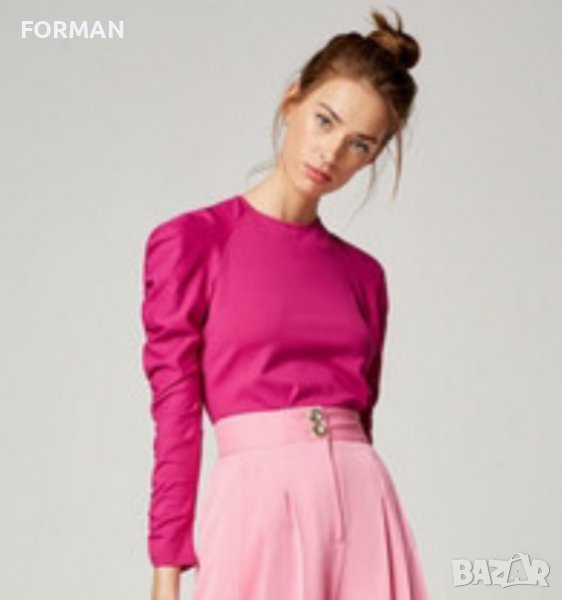 Риза/Блуза в наситено розов цвят с буфон ръкав, снимка 1
