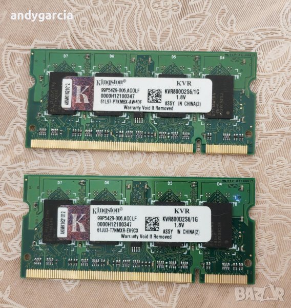  2GB DDR2 KIT - 2x1GB 800mhz pc 6400 за лаптоп, so-dimm ram рам памет , снимка 1
