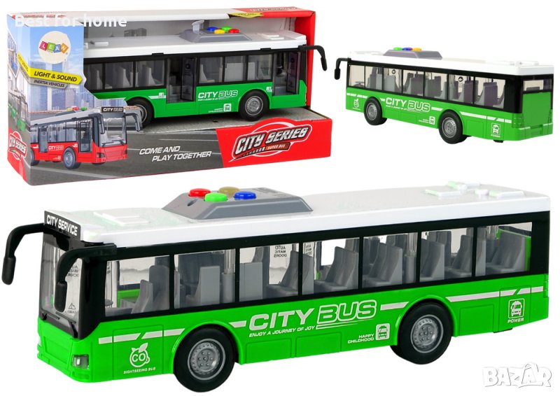 Автобус City Service,светлинен и звуков автобус, Зелено 1:16, за деца над 3 години, снимка 1