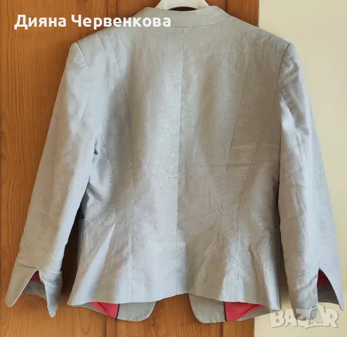 Дамско ленено сиво сако H&M със сребриста нишка; пролет/есен, снимка 2 - Сака - 48408439