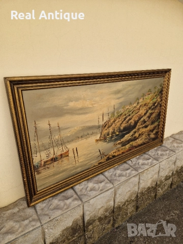 Страхотна антикварна майсторска авторска картина масло върху платно , снимка 6 - Антикварни и старинни предмети - 51686755