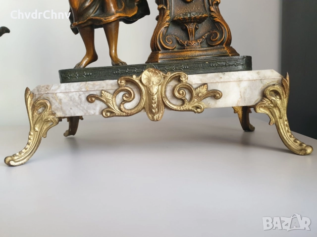 Франция 1800-те/50см-7кг стар френски каминен часовник/метална ЦАМ фигура-мрамор, снимка 8 - Антикварни и старинни предмети - 51476192