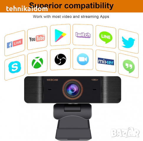 Уеб камера с микрофон 1080P Full HD внос от Германия налични 3 броя, снимка 3 - Камери - 36400007