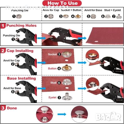 професионални пробивни клещи с тик так копчета 40 бр., 15 мм., снимка 9 - Други инструменти - 53149262