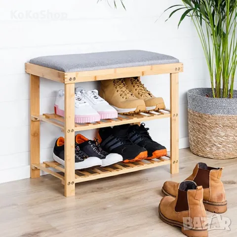 Етажерка за обувки с пейка-60х30х50 см./бамбукова етажерка за обувки/пейка/етажерка с пейка