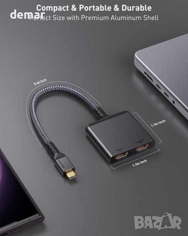 2 в 1 Адаптер USB C към двоен HDMI , снимка 7 - Кабели и адаптери - 43134018