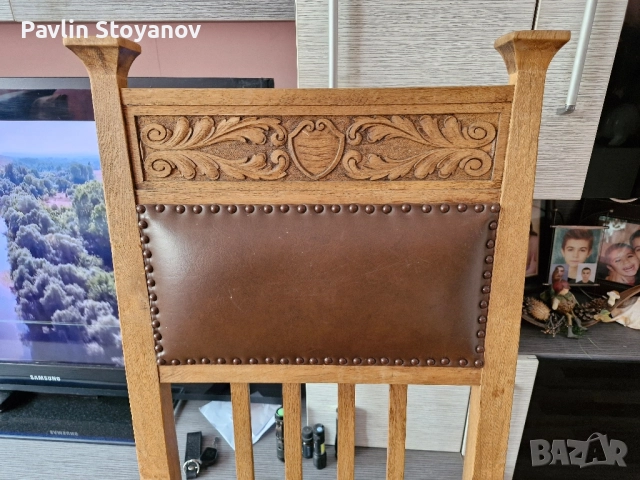 Голям старинен стол кресло с дърворезба , снимка 3 - Столове - 51941581
