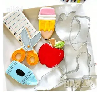 Училище ученически молив ножица книга ябълка дъска автобус метална форма резец тесто, снимка 2 - Форми - 47489048