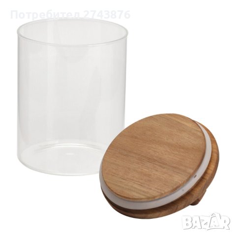 Стъклен буркан с бамбуков капак с дръжка, Ф 10 x 15 см, 1л., снимка 3 - Аксесоари за кухня - 43943508