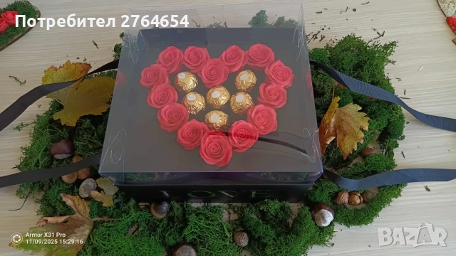 Подаръчна кутия със сапунени рози и бонбони, снимка 5 - Други - 52524787