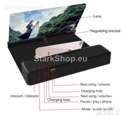 Нов модел 3D увеличителен екран с Bluetooth колона за телефон. Гледайте с до 5 пъти по-голяма картин, снимка 2 - Друга електроника - 38426725