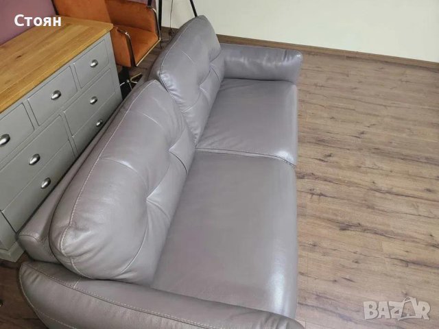 Сив кожен диван тройка - естествена кожа, снимка 7 - Дивани и мека мебел - 43429071