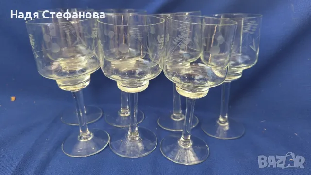 Ретро чаши за ракия, вино, столче, ръчна гравюра, 7 бр