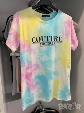Цветна тениска със надпис Couture Toujours и камъчета, снимка 4 - Тениски - 29230948