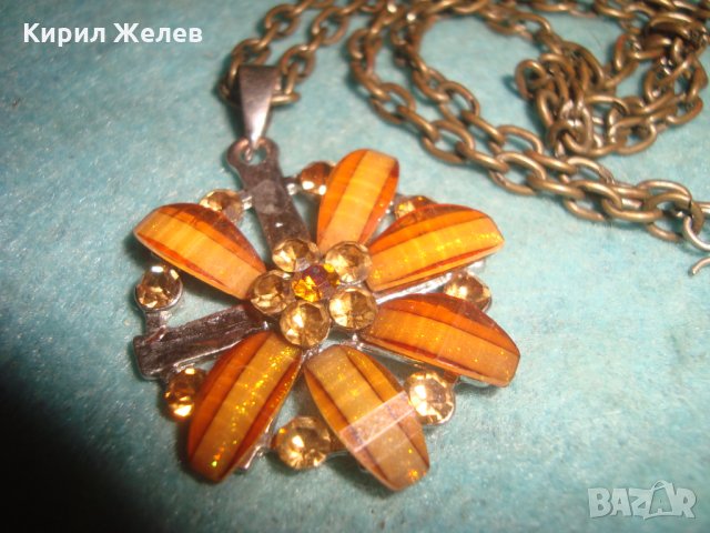 ФЛОРАЛЕН МЕДАЛЬОН - ЦВЕТЕ с ЦИТРИН и ЦВЕТНИ КРИСТАЛИ и ВИНТИДЖ БРОНЗОВА ВЕРИЖКА 25158, снимка 6 - Колиета, медальони, синджири - 35364310