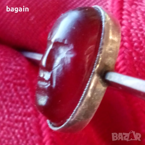 Мусолини, камея, карнеол, сребро. Брошка., снимка 3 - Антикварни и старинни предмети - 53104527