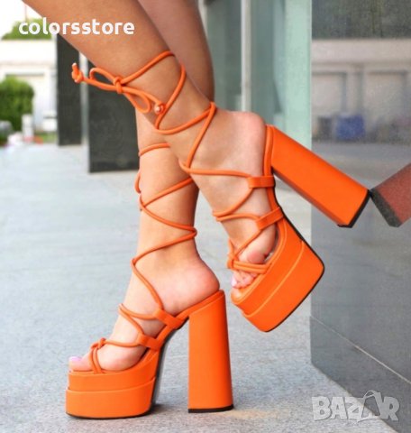 Сандали на ток - оранжева кожа - FM25, снимка 3 - Сандали - 34729314