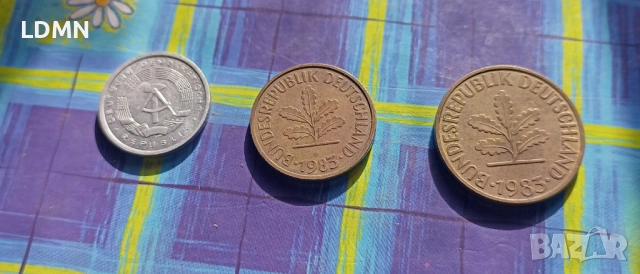 3 Монети 1, 5 и 10 Pfennig 1983 A, F, G Германия, снимка 2 - Нумизматика и бонистика - 52065965