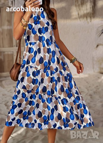 Пролетна и лятна свободна празнична рокля с многослоен принт с деколте, 5цвята, снимка 6 - Рокли - 44106385