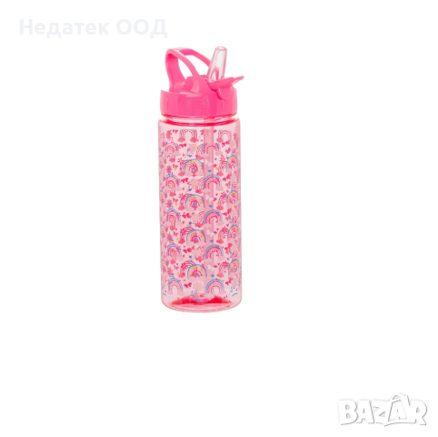 Детска бутилка, за момичета БЕЗ BPA, със сламка и дъга
