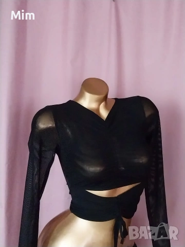 XS/S Черен топ с дълъг ръкав , снимка 4 - Корсети, бюстиета, топове - 53587927