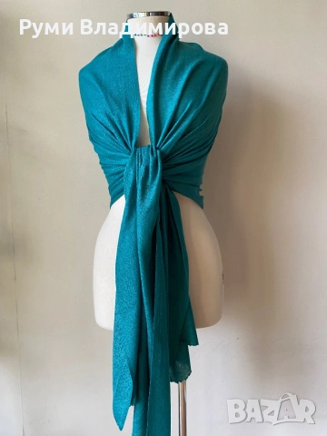 Тюркоазено син шал от коприна, кашмир, вълна, памук/ ралични видове, снимка 18 - Шалове - 47418018