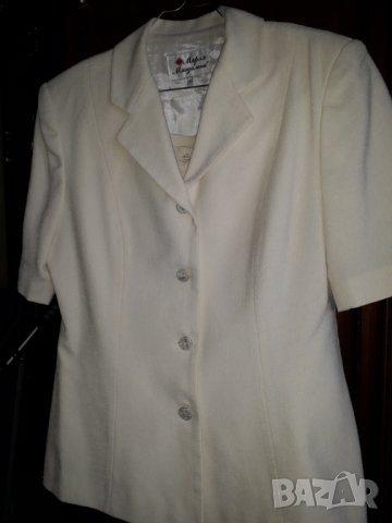 Дамски летен бял костюм къс ръкав от шантунг с подплата, снимка 5 - Костюми - 32874696