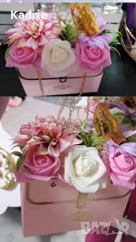чантичка с цветя вечен букет , снимка 3 - Декорация за дома - 52898455