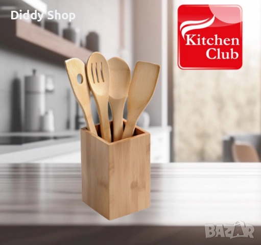 Екологичен комплект бамбукови кухненски прибори с поставка, снимка 2 - Прибори за хранене, готвене и сервиране - 52723244
