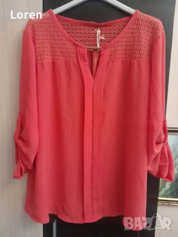 Ново!Блуза тип риза в керемидено розов цвят