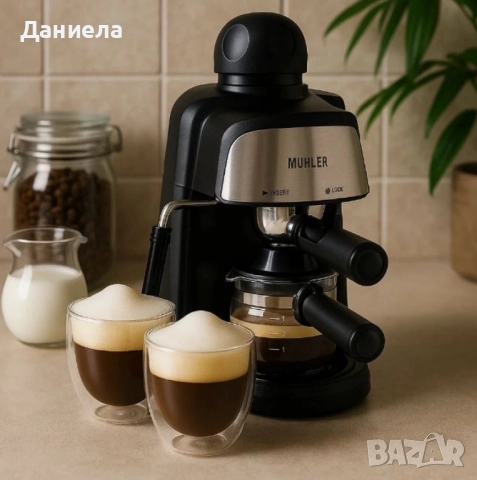 Комплект еспресо машина MUHLER MCM-33 + 2 стъклени чаши Luigi Ferrero Caffeina