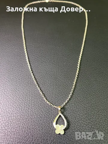 Бяло Злато синджир висулка медальон циркон zlaten 14 K 585 gold , снимка 2 - Колиета, медальони, синджири - 49815774