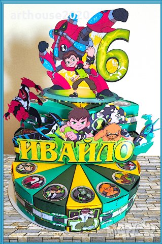 Картонена торта Ben 10,покани за рожден ден,банери за стена,свирки и др., снимка 2 - Други - 39462790