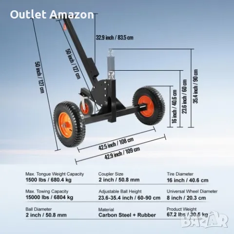 VEVOR Регулируема количка за ремарке, 680 кг. капацитет на тежестта на теглича, снимка 7 - Ремаркета - 47483508